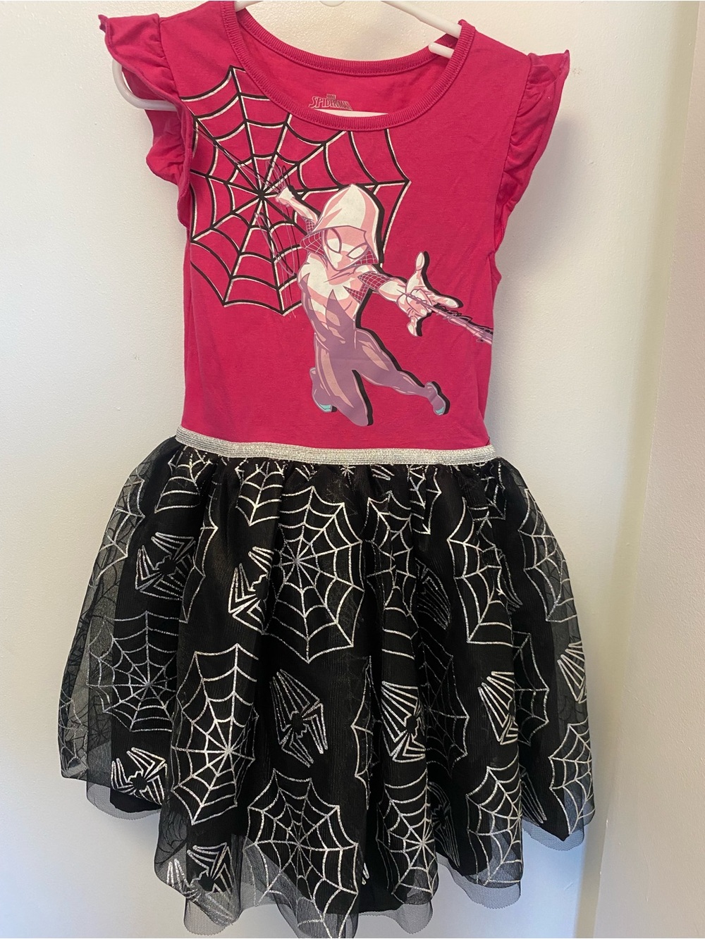 Spider-Man’s Ghost Spider Hot Pink and Black Dress w/ Tulle Tutu Skirt, Girls’ 6